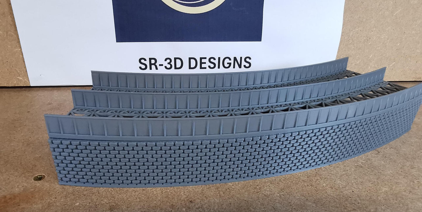 N Gauge Curved Retaining walls for 1,2,3 and 4 Radius bridges