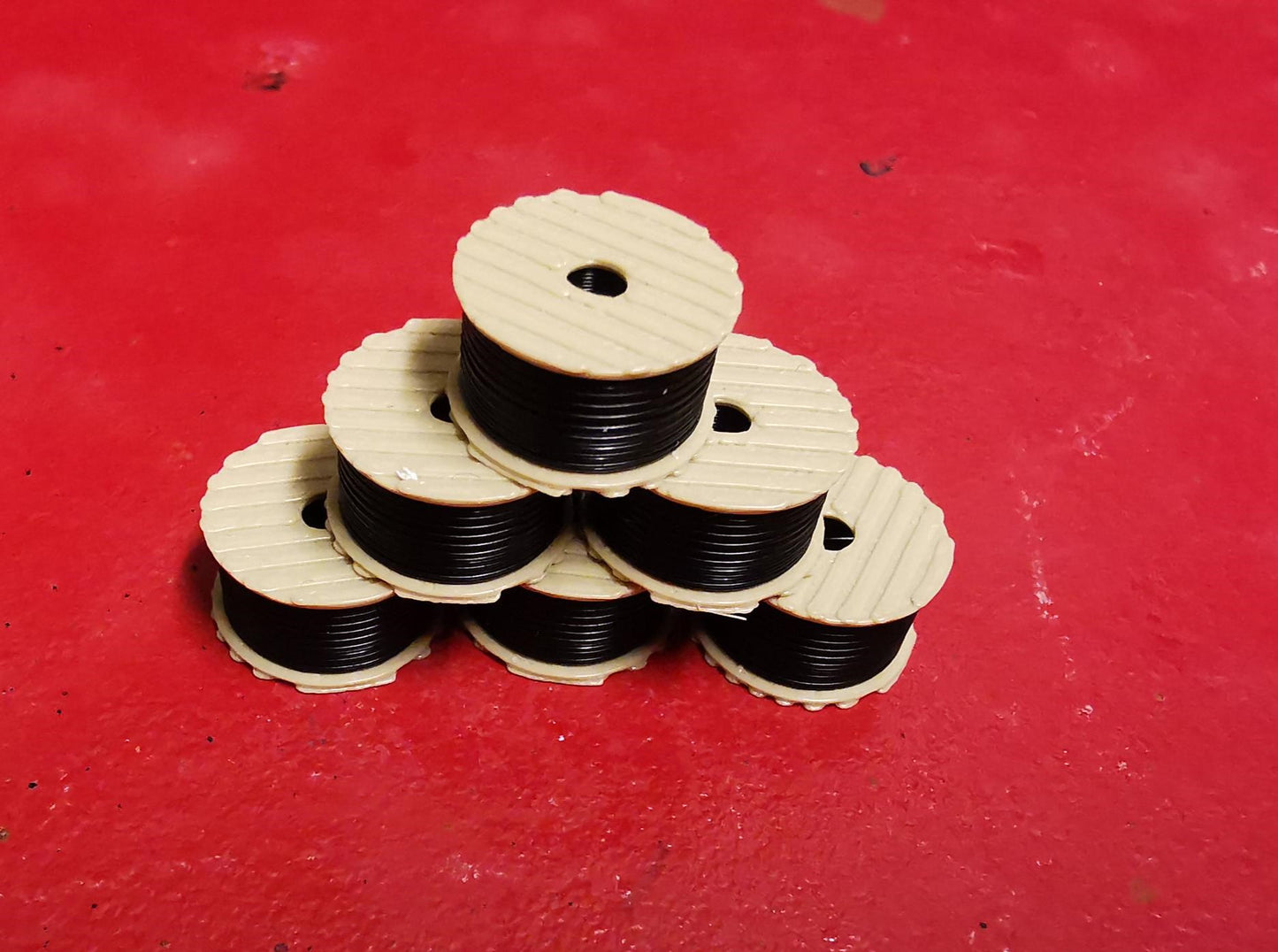 N Gauge Cable Drums set of 6 3D Printed lorry load or works yard. FREE DELIVERY