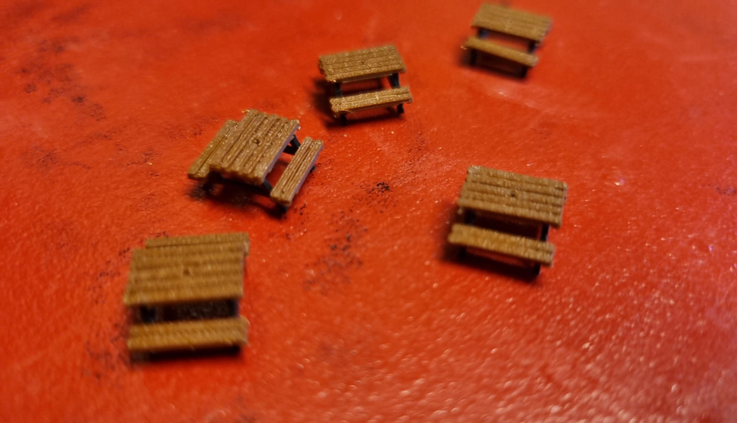 N Gauge 1:160 Model Railway Picnic Table/Pub garden seats.3D printed