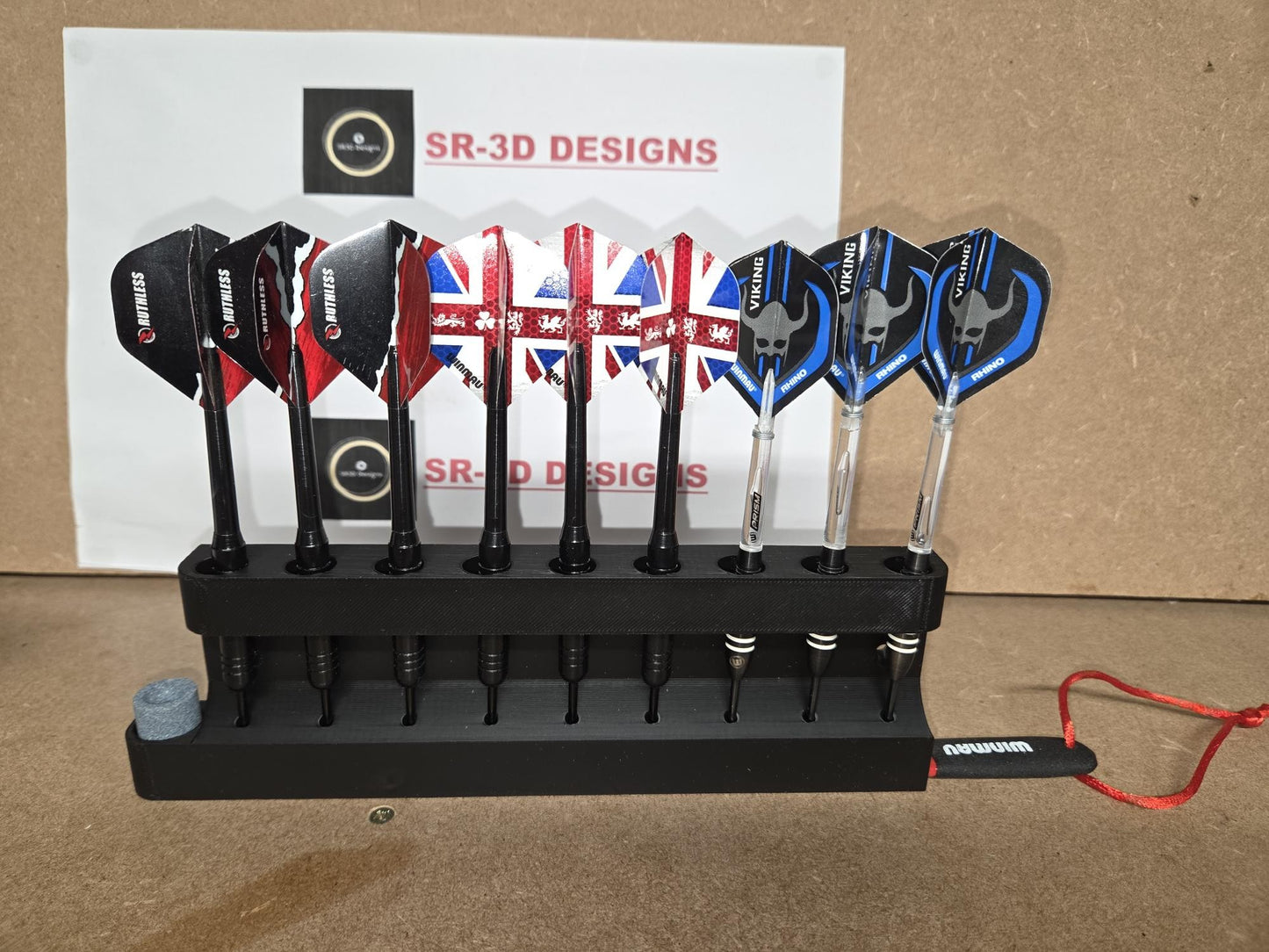 Wall mounted dart holder Built in sharpener Storage. 3, 6, or 9 Dart options