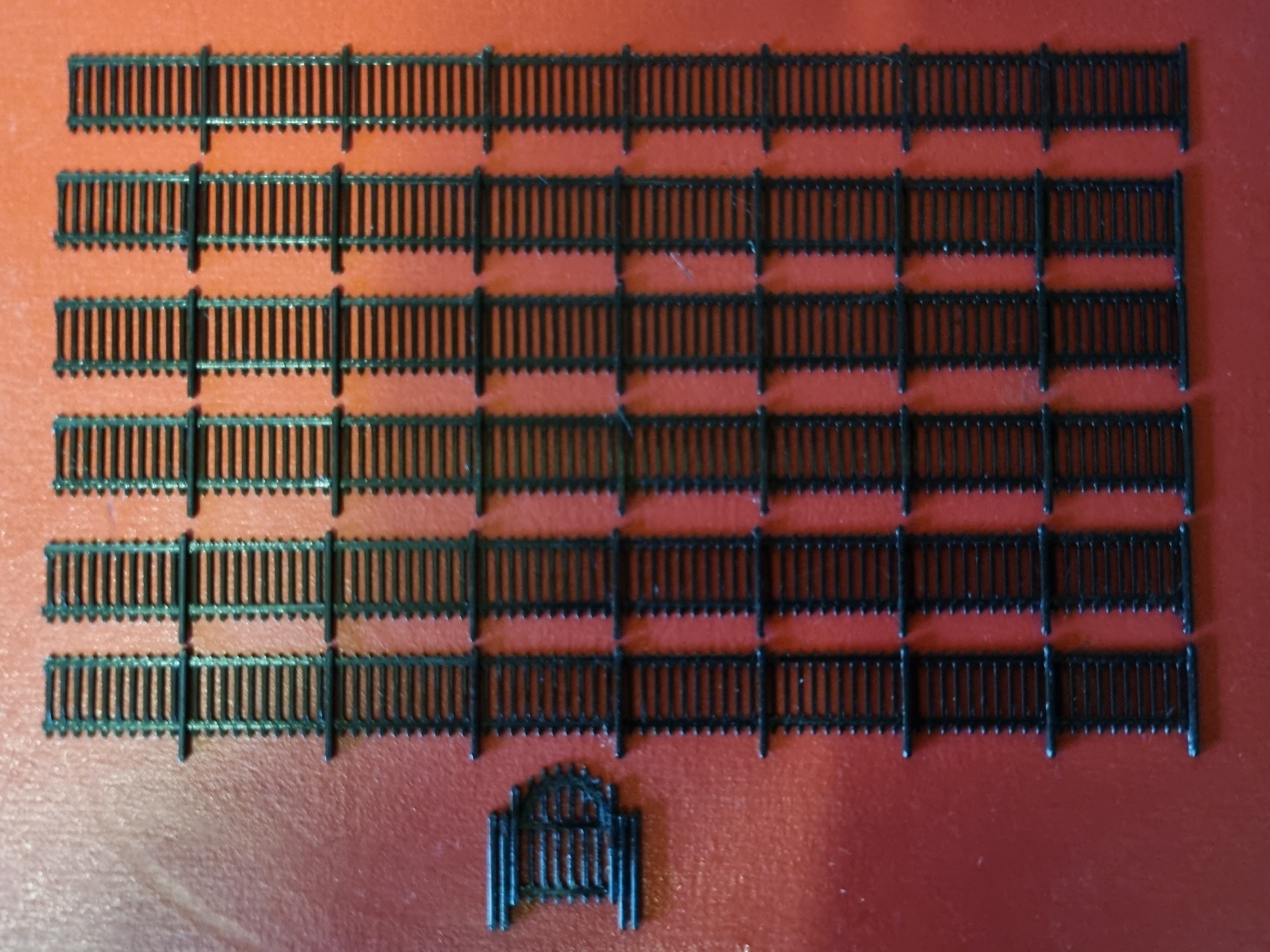 Model Railway OO gauge, 1:76 scale Fence. Iron Railings with gate Blac ...