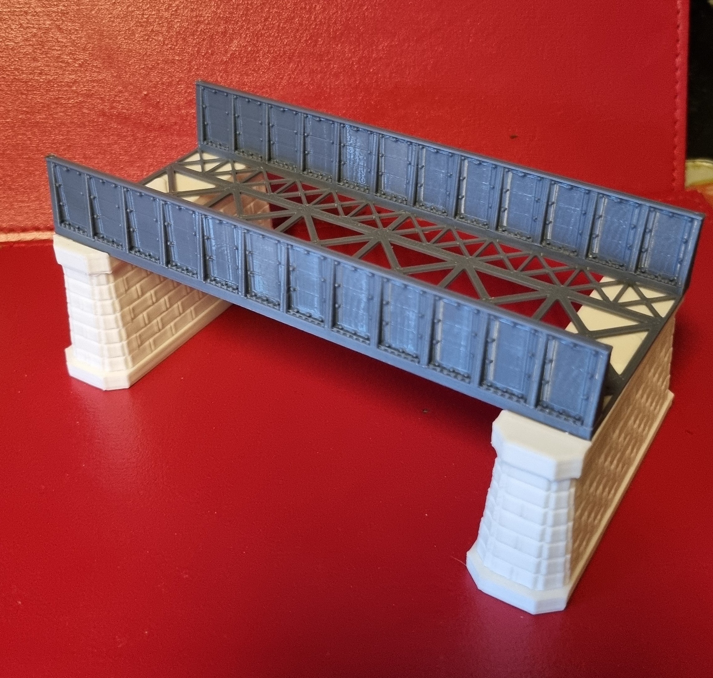 00 Gauge Girder style bridge 3D Printed in grey with support pillars ...