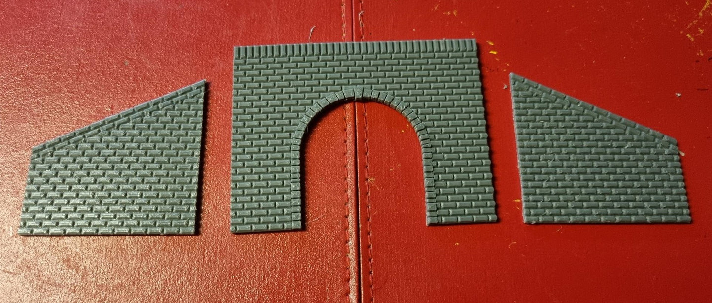 TT gauge Double track tunnel portal 3D printed with brick detail.