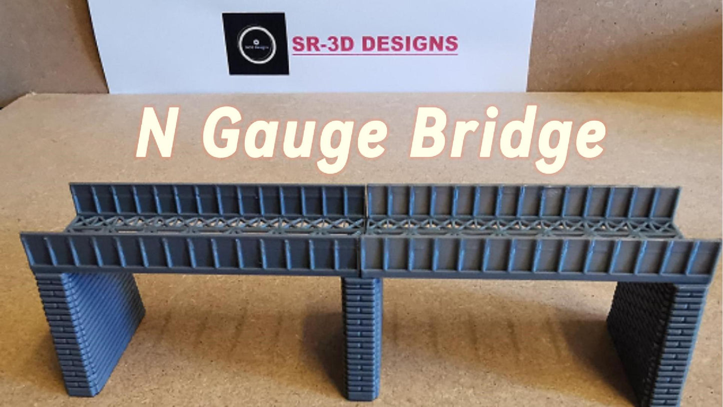 N Gauge Girder style bridge 3D Printed in grey With 3 support Pillars