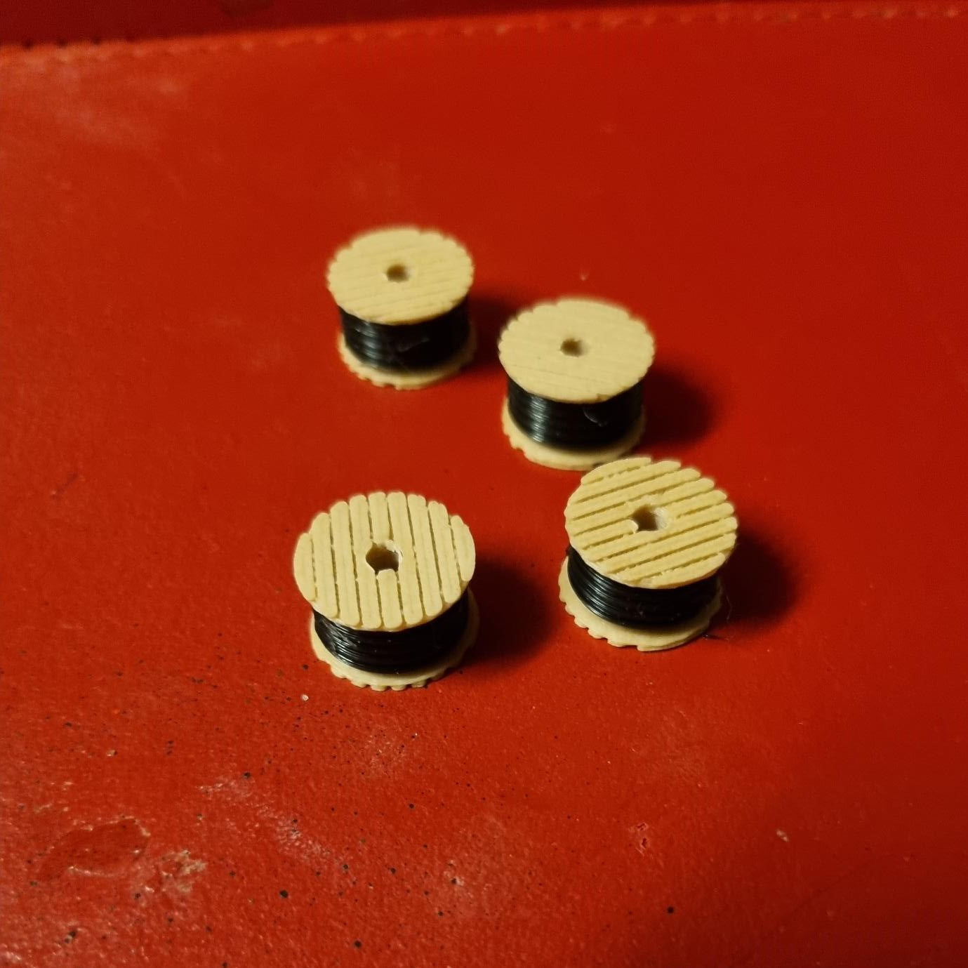 TT Gauge Cable Drums set of 4 3D Printed lorry load or works yard.