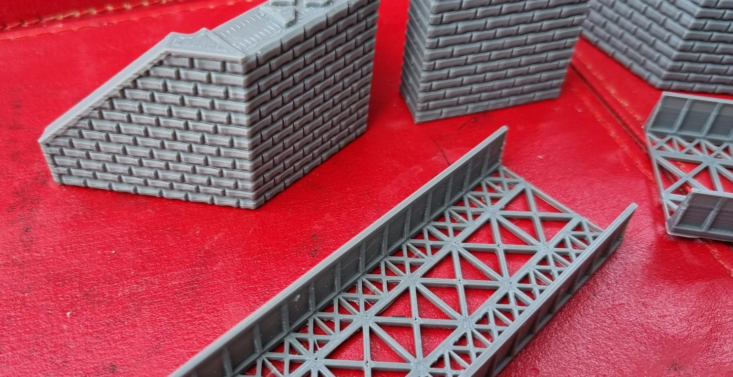 N Gauge Girder style bridge 3D Printed in grey With 3 support Pillars Larger End supports