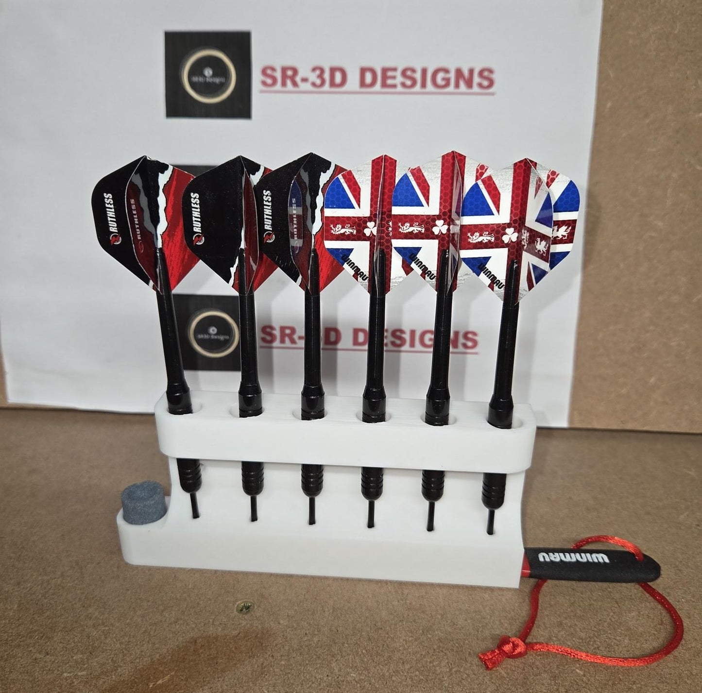 Wall mounted dart holder Built in sharpener Storage. 3, 6, or 9 Dart options