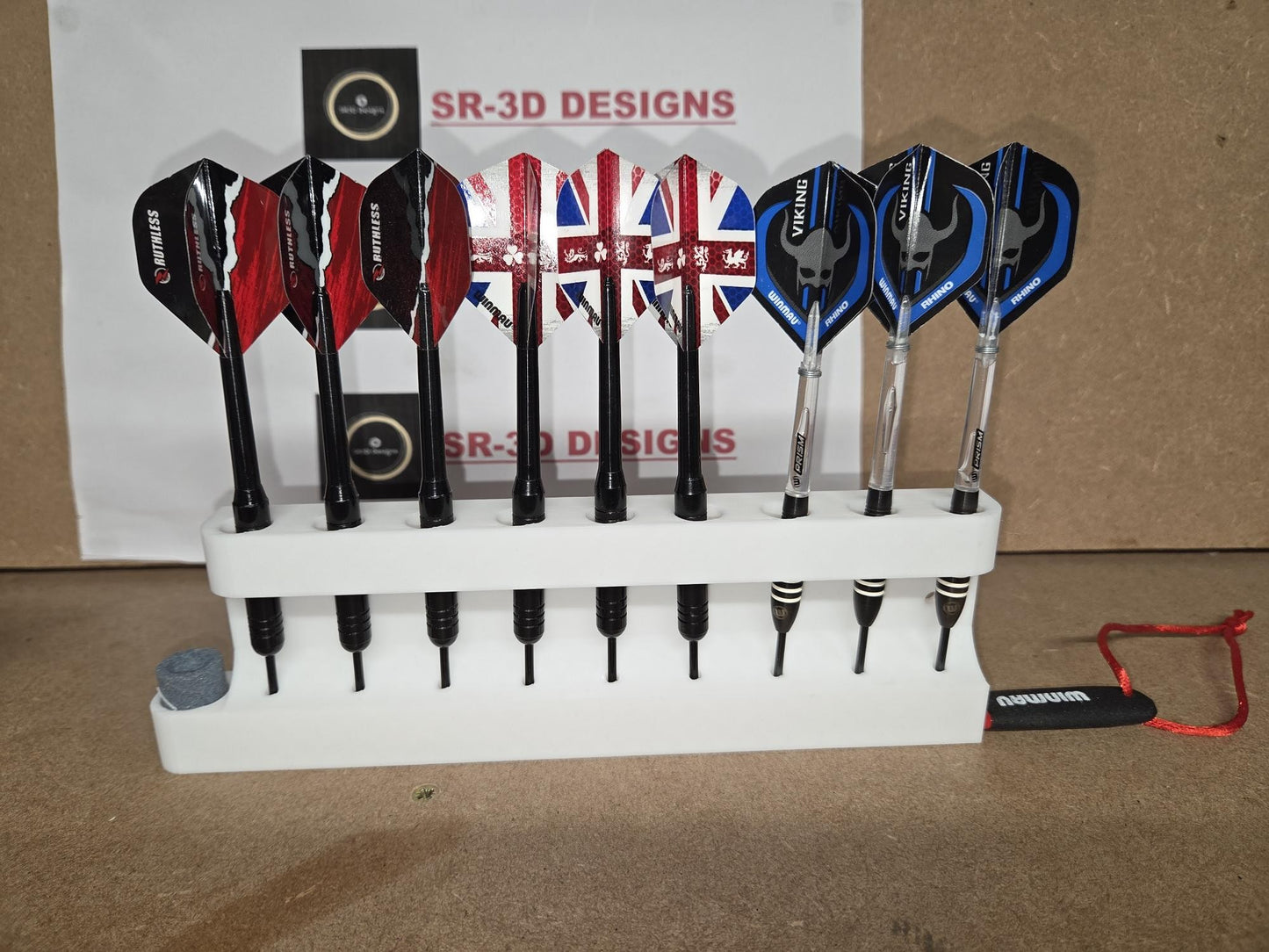 Wall mounted dart holder Built in sharpener Storage. 3, 6, or 9 Dart options
