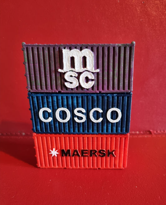 00 gauge SET OF 3 Shipping containers with MAERSK COSCO and MSC embossed logo.