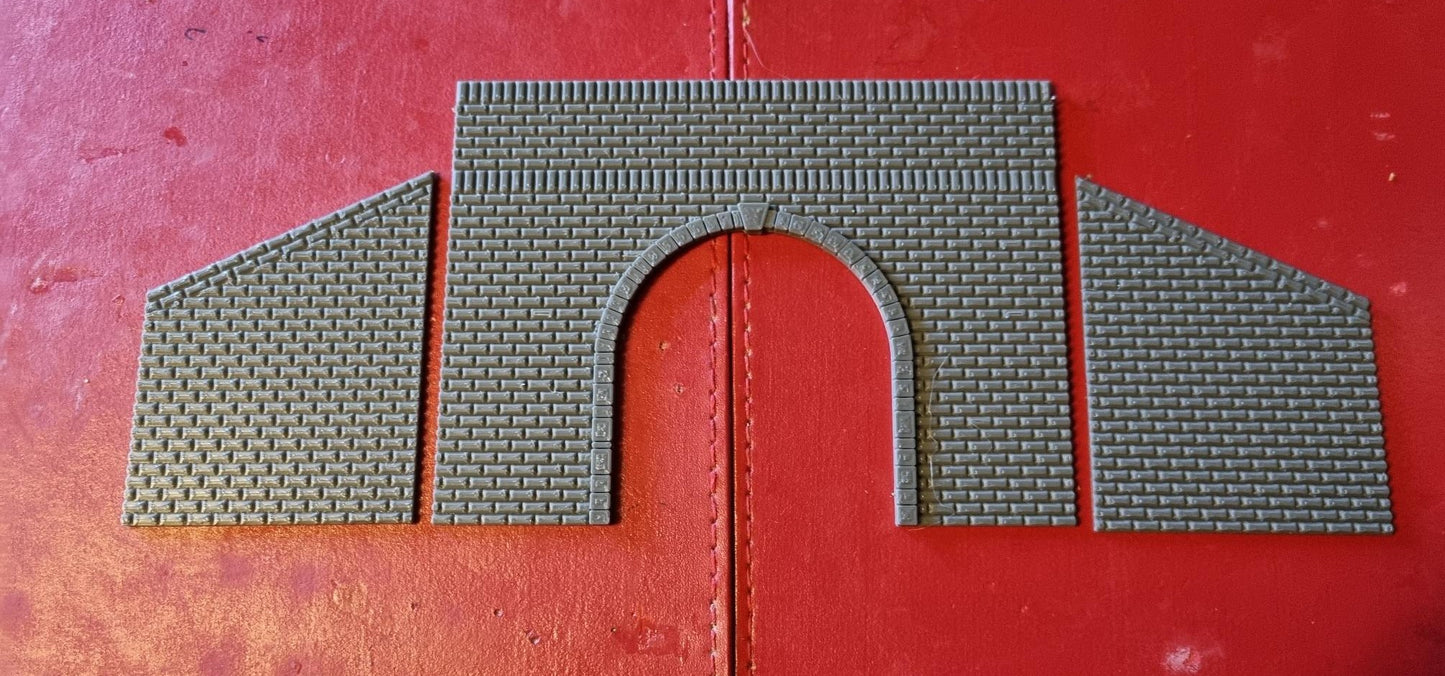 00 gauge Single track tunnel portal 3D printed with brick detail.