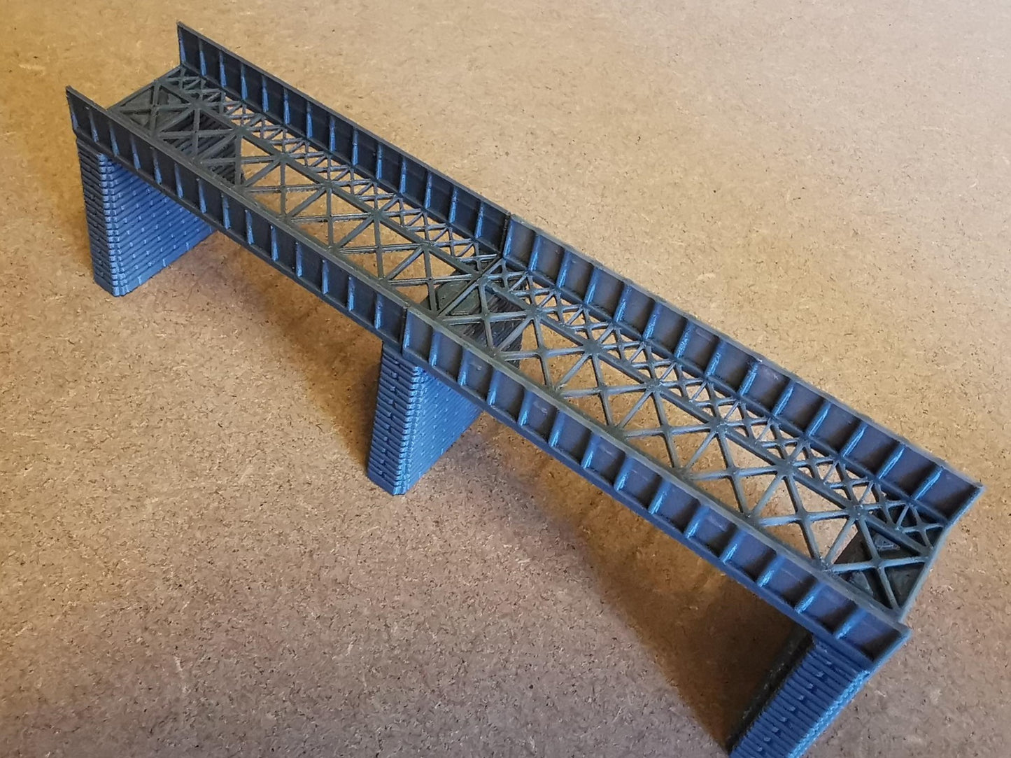 N Gauge Girder style bridge 3D Printed in grey With 3 support Pillars